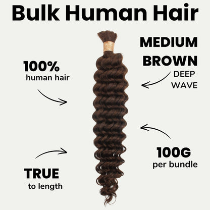 Medium Brown Deep Wave Color 4 Bulk 100% Human Braiding Hair