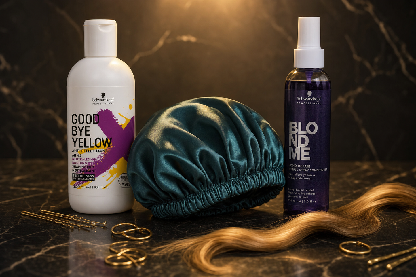 Blonding Care Kit – Toning Shampoo + Purple Conditioner + Satin Bonnet