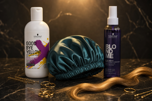 Blonding Care Kit – Toning Shampoo + Purple Conditioner + Satin Bonnet