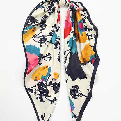 Vibrant Floral Print Satin Square Scarf – Boho Headscarf for Women