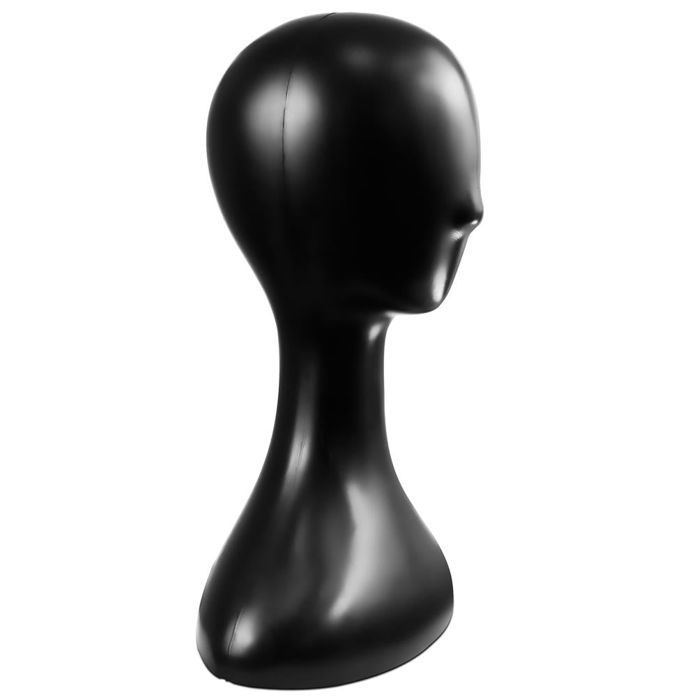 plastic mannequin head for wig and hat display
black mannequin head styling wigs and accessories
durable display head for jewelry and hats
smooth surface mannequin head for salon use