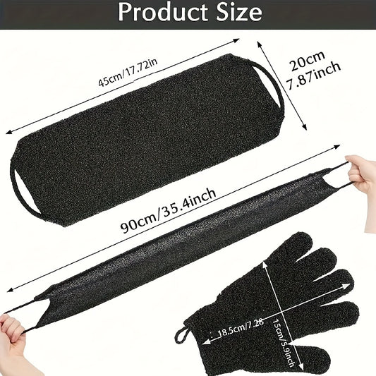 3‑Piece Exfoliating Dead Skin Removal Back Scrubber & Bath Gloves Set