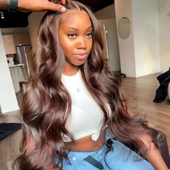 Chocolate Brown Body Wave 4x4 Lace Closure Wig Human Hair.