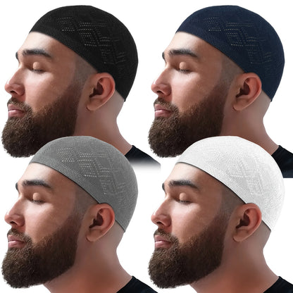 Set of 4 lightweight Muslim knitted Kufi prayer caps
Adjustable Islamic Kufi hats for Ramadan and daily prayer
Breathable polyester Muslim skull caps with toggle closure
Traditional Arab prayer caps for men in knitted fabric