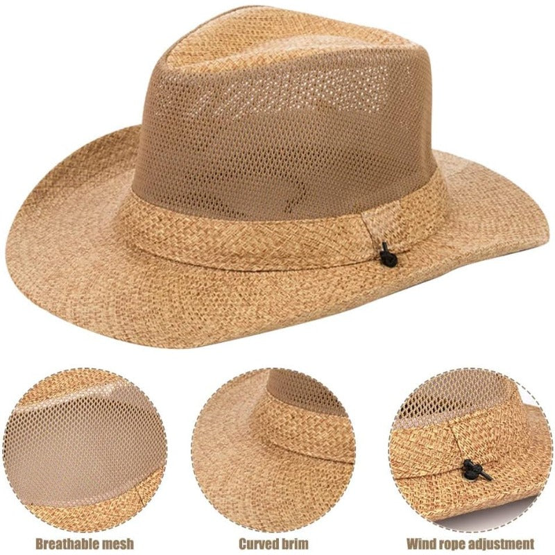 wide brim straw panama hat foldable sun protection
unisex outdoor fedora hat for beach and travel use
packable straw hat for hiking fishing and camping
beige brown sun hat with UPF protection outdoor wear
breathable summer fedora hat for men and women