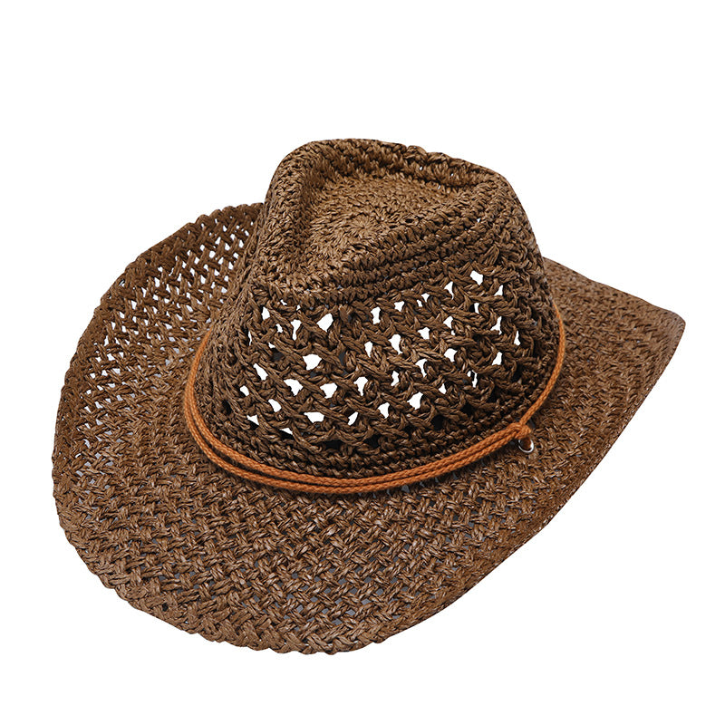 Men’s Raffia Cowboy Hat Foldable Breathable Sun Hat