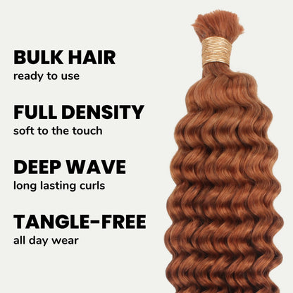 Copper Deep Wave Color 350 Bulk 100% Human Braiding Hair